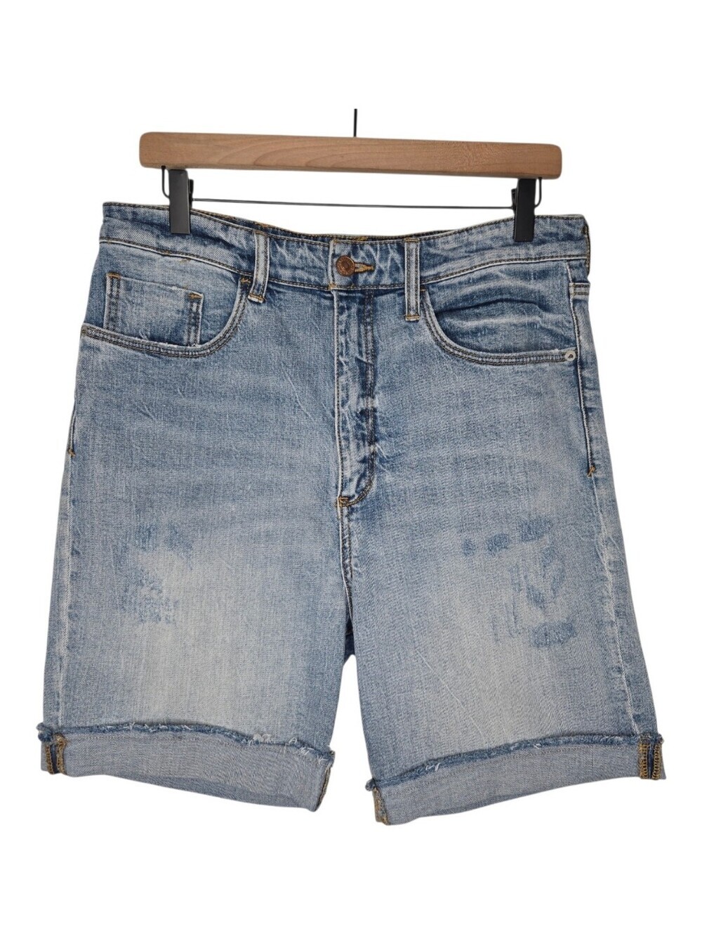 Pilcro Womens Medium Wash High Waist Cuffed Bermuda Mom Denim Jean Shorts 29